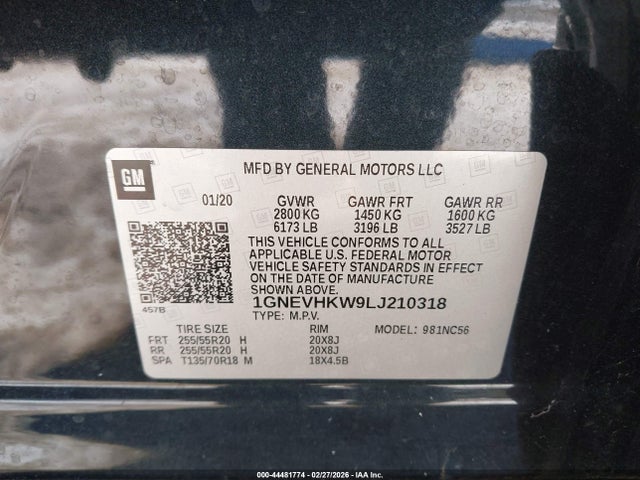 1GNEVHKW9LJ210318 Chevrolet Traverse Awd Lt Leather
