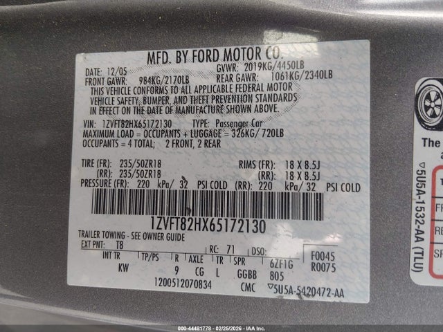 2006 FORD MUSTANG 1ZVFT82HX65172130 Photo 8