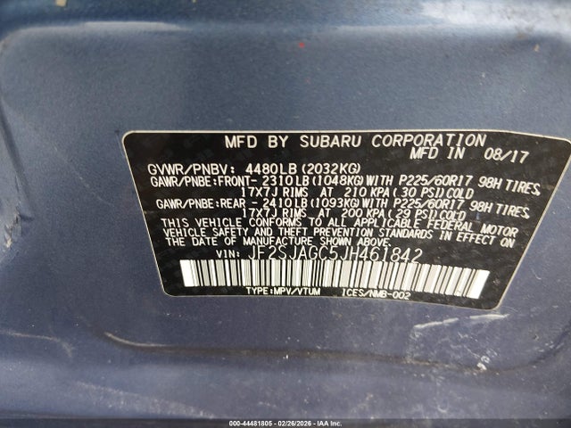 44481805 :رقم المزاد ، JF2SJAGC5JH461842 vin ، 2018 Subaru Forester 2.5i Premium مزاد بيع