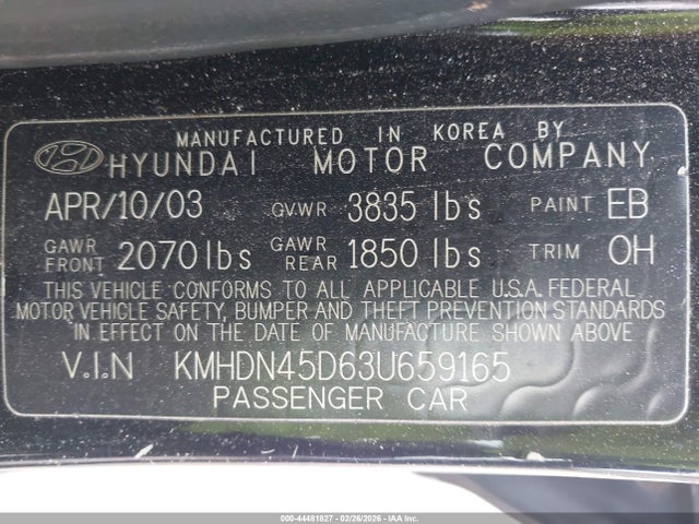 2003 HYUNDAI ELANTRA KMHDN45D63U659165 Photo 8