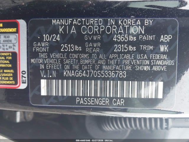 Продаж на аукціоні авто 2025 Kia K5 Gt-line, vin: KNAG64J70S5336783, номер лоту: 44481846