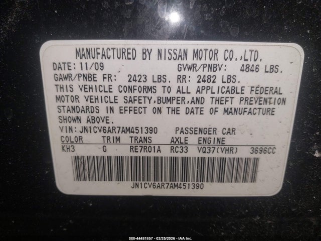 Aukcja sprzedaży 2010 Infiniti G37x, vin: JN1CV6AR7AM451390, numer aukcji: 44481857