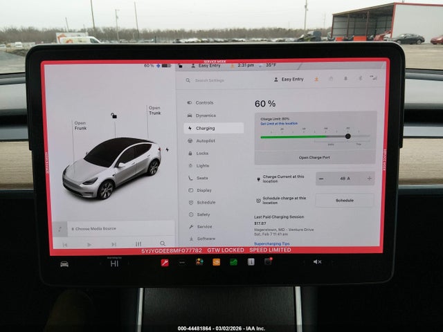 44481864 :رقم المزاد ، 5YJYGDEE8MF077782 vin ، 2021 Tesla Model Y Long Range Dual Motor All-wheel Drive مزاد بيع
