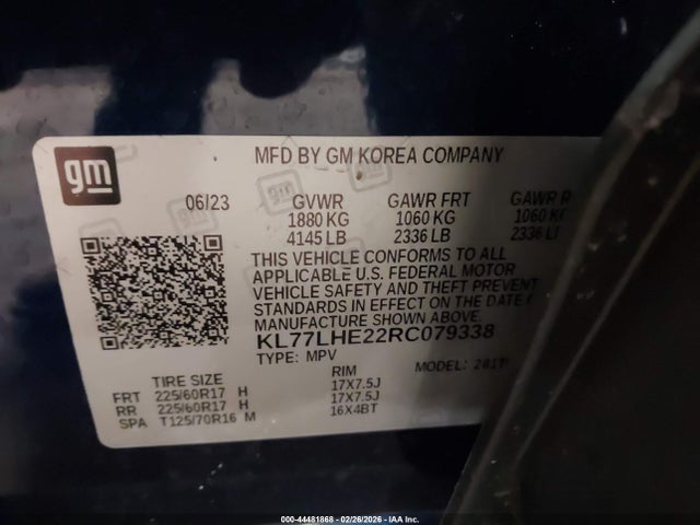 Продажа на аукционе авто 2024 Chevrolet Trax Fwd Lt, vin: KL77LHE22RC079338, номер лота: 44481868