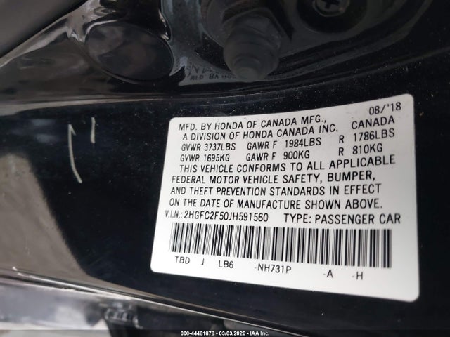 Honda Civic Lx 2018 2HGFC2F50JH591560 Image 9