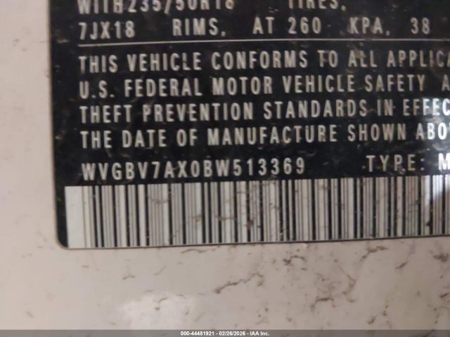 Продажа на аукционе авто 2011 Volkswagen Tiguan Se, vin: WVGBV7AX0BW513369, номер лота: 44481921
