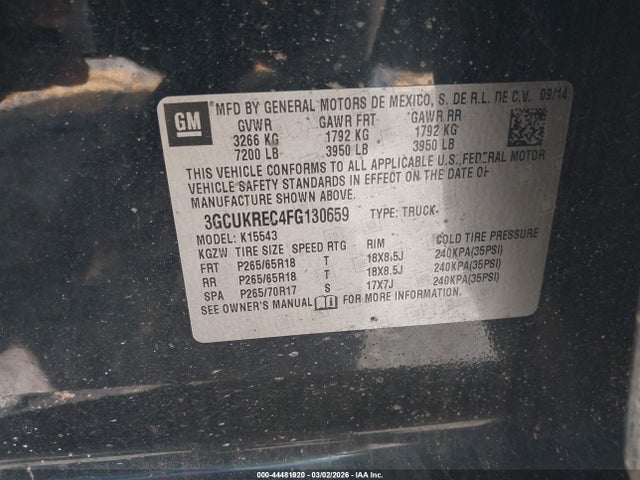 2015 Chevrolet Silverado 1500 1lt მანქანა იყიდება აუქციონზე, vin: 3GCUKREC4FG130659, აუქციონის ნომერი: 44481920