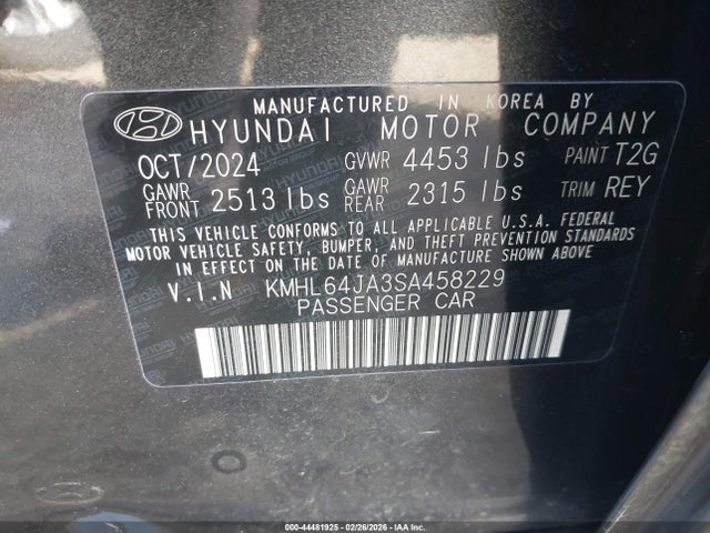 2025 Hyundai Sonata Sel მანქანა იყიდება აუქციონზე, vin: KMHL64JA3SA458229, აუქციონის ნომერი: 44481925