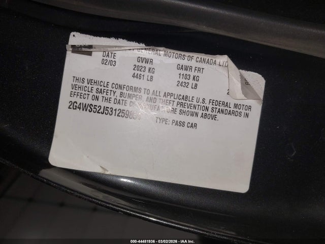 Aukcja sprzedaży 2003 Buick Century Custom, vin: 2G4WS52J531259854, numer aukcji: 44481936