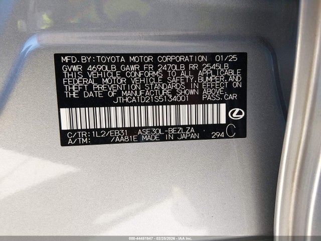 Продаж на аукціоні авто 2025 Lexus Is 300, vin: JTHCA1D21S5134001, номер лоту: 44481947