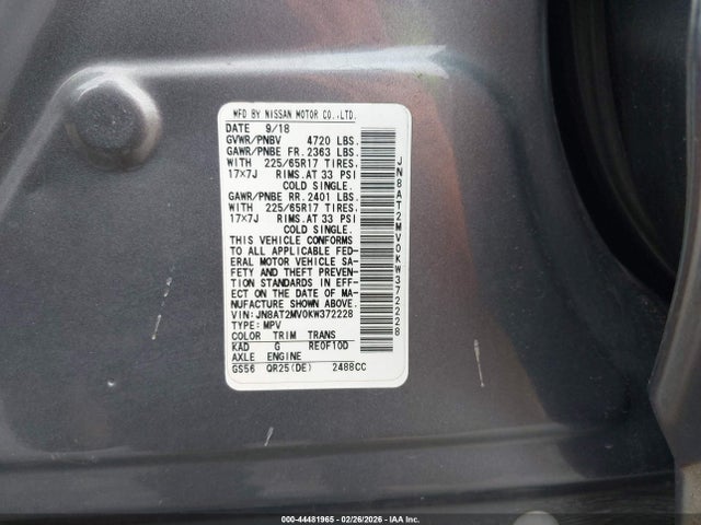 JN8AT2MV0KW372228 Nissan ROGUE SV