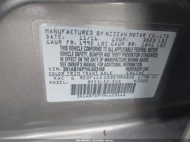 Aukcja sprzedaży 2017 Nissan Sentra Sv, vin: 3N1AB7AP7HL653168, numer aukcji: 44481978