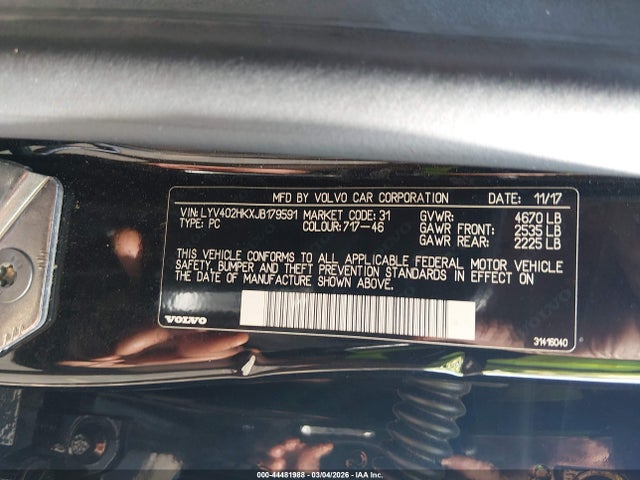 Aukcja sprzedaży 2018 Volvo S60 Inscription T5, vin: LYV402HKXJB179591, numer aukcji: 44481988
