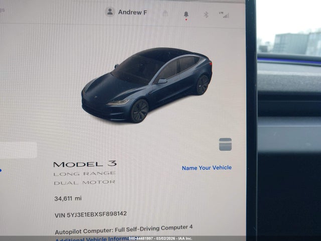 2025 Tesla Model 3 Long Range All-wheel Drive მანქანა იყიდება აუქციონზე, vin: 5YJ3E1EBXSF898142, აუქციონის ნომერი: 44481997