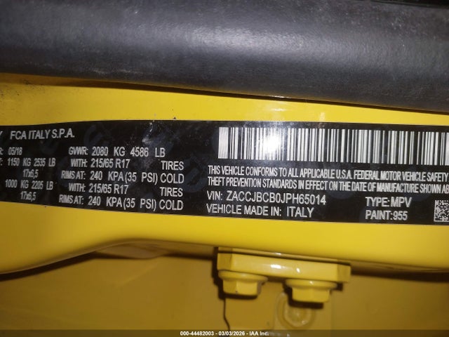 Aukcja sprzedaży 2018 Jeep Renegade Trailhawk 4x4, vin: ZACCJBCB0JPH65014, numer aukcji: 44482003