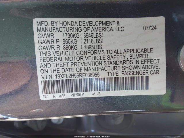 44482012 :رقم المزاد ، 19XFL2H56RE036955 vin ، 2024 Honda Civic Lx مزاد بيع