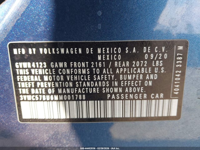 Продажа на аукционе авто 2021 Volkswagen Jetta 1.4t R-line/1.4t S/1.4t Se, vin: 3VWC57BU6MM001788, номер лота: 44482036