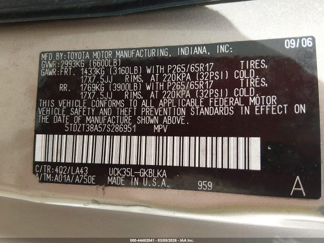 2007 TOYOTA SEQUOIA 5TDZT38A57S286951 Photo 8