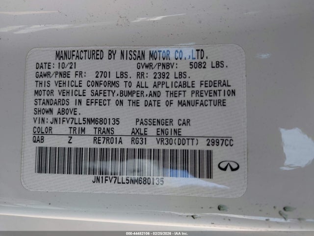 Aukcja sprzedaży 2022 Infiniti Q60 Red Sport 400 Awd, vin: JN1FV7LL5NM680135, numer aukcji: 44482106