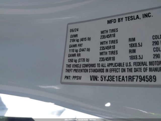 2024 TESLA MODEL 3 5YJ3E1EA1RF794589 Photo 8