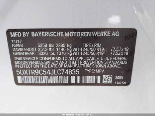 Продаж на аукціоні авто 2018 Bmw X3 Xdrive30i, vin: 5UXTR9C54JLC74835, номер лоту: 44482118