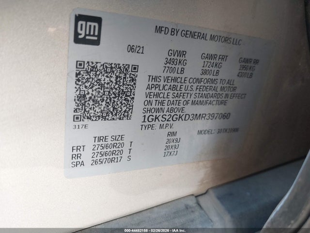 Aukcja sprzedaży 2021 Gmc Yukon Xl 4wd Slt, vin: 1GKS2GKD3MR397060, numer aukcji: 44482158