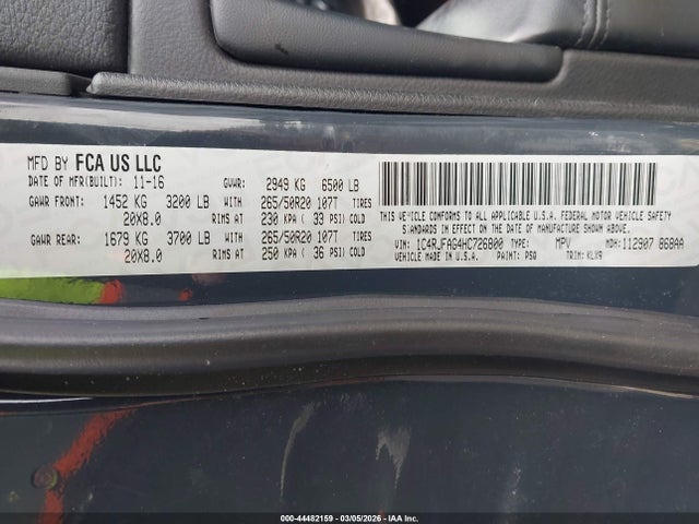 Aukcja sprzedaży 2017 Jeep Grand Cherokee Altitude 4x4, vin: 1C4RJFAG4HC726800, numer aukcji: 44482159