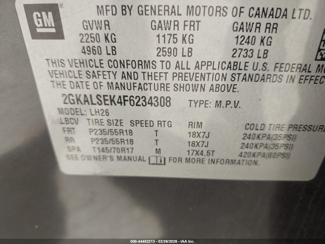 Продаж на аукціоні авто 2015 Gmc Terrain Slt-1, vin: 2GKALSEK4F6234308, номер лоту: 44482213