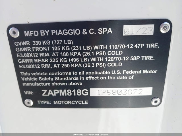 ZAPM818G1P5803672 Vespa Primavera/sprint 150