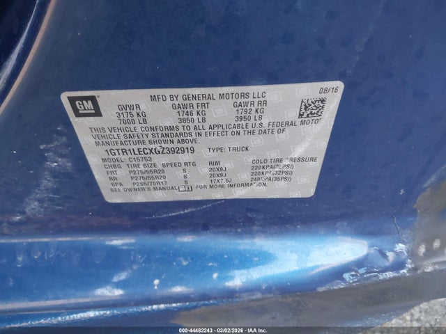 Продаж на аукціоні авто 2016 Gmc Sierra 1500, vin: 1GTR1LECXGZ392919, номер лоту: 44482243
