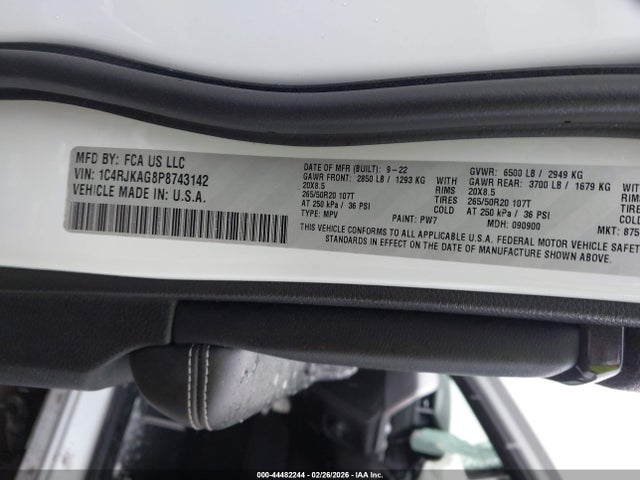 2023 Jeep Grand Cherokee L Altitude 4x4 მანქანა იყიდება აუქციონზე, vin: 1C4RJKAG8P8743142, აუქციონის ნომერი: 44482244