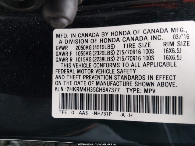 2HKRM4H35GH647377 Honda CR-V LX