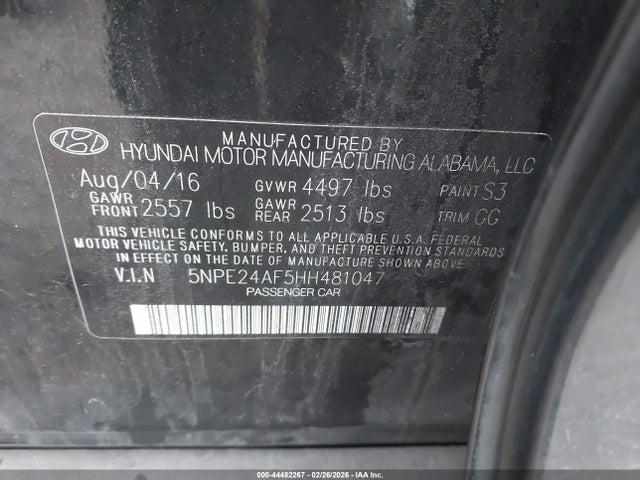 5NPE24AF5HH481047 Hyundai SONATA SE
