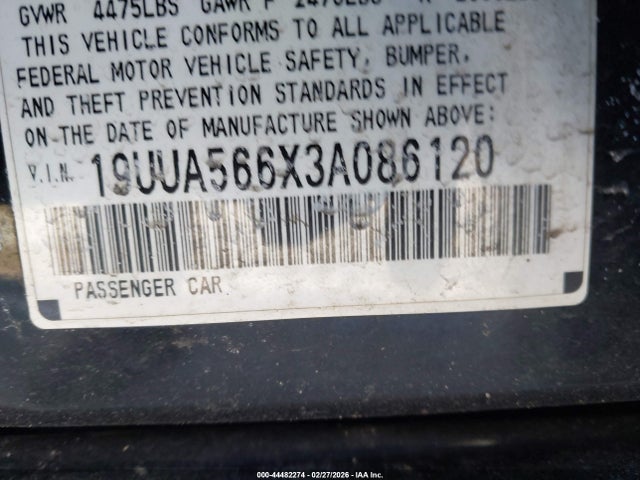 Auction sale of the 2003 Acura Tl 3.2, vin: 19UUA566X3A086120, lot number: 44482274