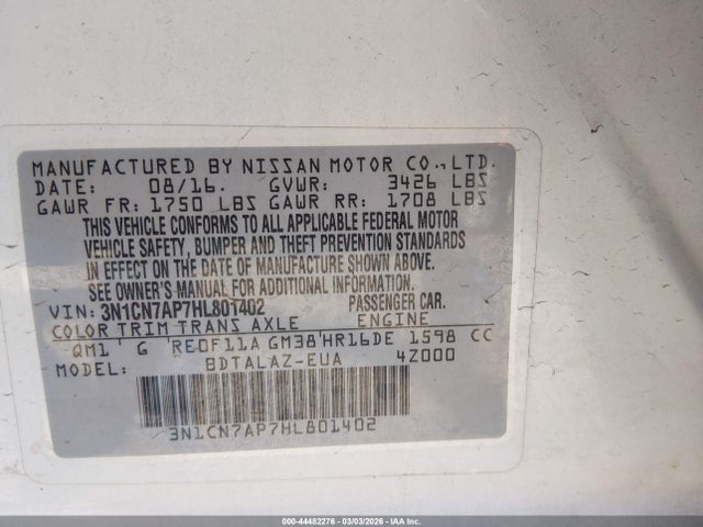 Nissan Versa 1.6 S+ 2017 3N1CN7AP7HL801402 Image 9