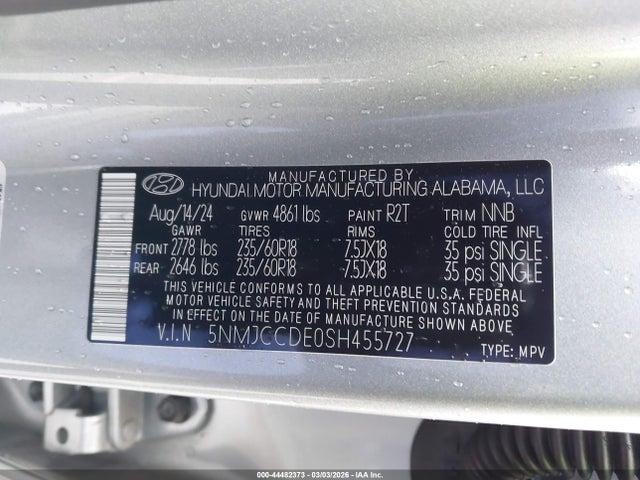 Aukcja sprzedaży 2025 Hyundai Tucson Sel Convenience, vin: 5NMJCCDE0SH455727, numer aukcji: 44482373