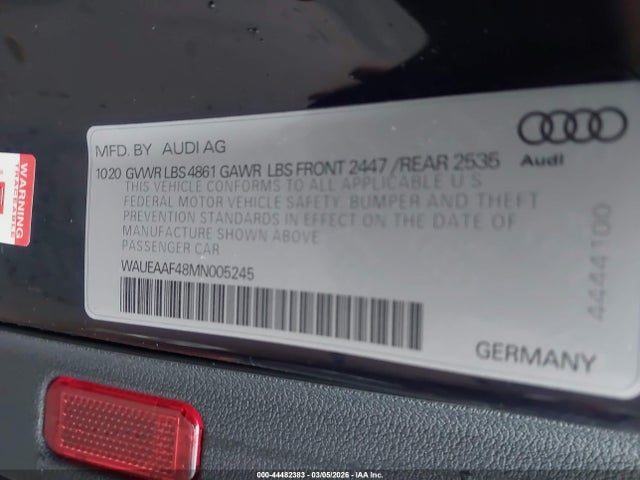 Продажа на аукционе авто 2021 Audi A4 Premium Plus 45 Tfsi S Line Quattro S Tronic, vin: WAUEAAF48MN005245, номер лота: 44482383
