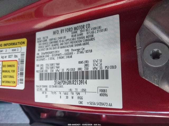 Ford FUSION SE 2018 3FA6P0HD8JR213914 Image 9