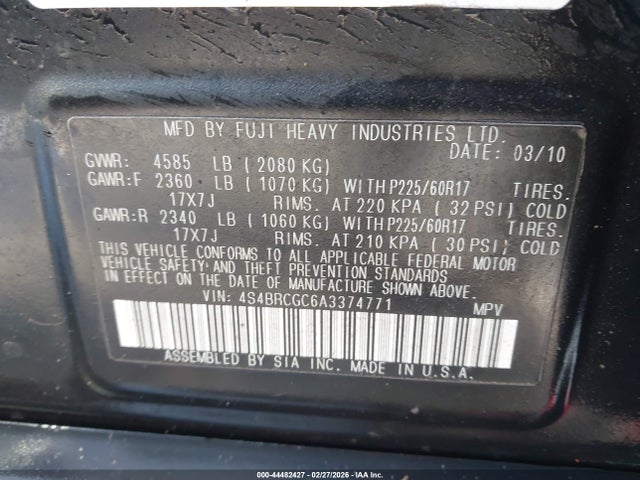 Aukcja sprzedaży 2010 Subaru Outback 2.5i Premium, vin: 4S4BRCGC6A3374771, numer aukcji: 44482427