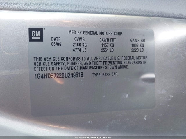 44482439 :رقم المزاد ، 1G4HD57226U249618 vin ، 2006 Buick Lucerne Cxl مزاد بيع