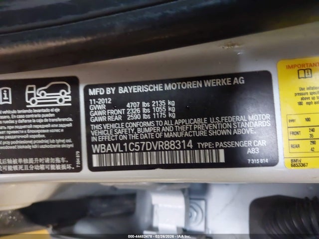 44482478 :رقم المزاد ، WBAVL1C57DVR88314 vin ، 2013 Bmw X1 Xdrive28i مزاد بيع