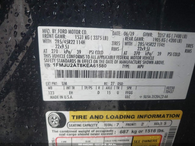 1FMJU2AT8KEA61580 Ford Expedition Limited