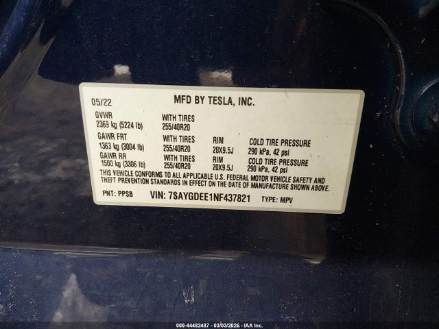 2022 TESLA MODEL Y 7SAYGDEE1NF437821 Photo 8