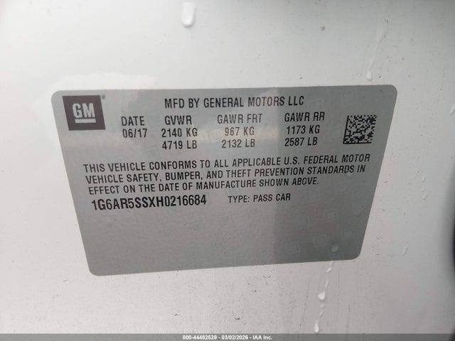 Продаж на аукціоні авто 2017 Cadillac Cts Luxury, vin: 1G6AR5SSXH0216684, номер лоту: 44482529