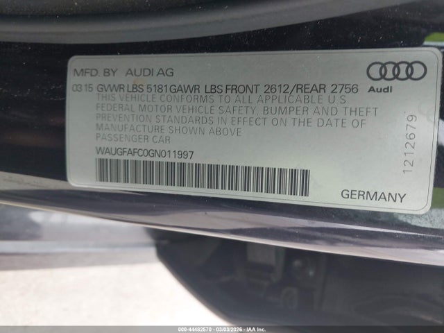 2016 Audi A6 2.0t Premium Plus მანქანა იყიდება აუქციონზე, vin: WAUGFAFC0GN011997, აუქციონის ნომერი: 44482570