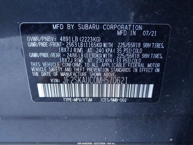 Subaru Forester Limited 2021 JF2SKAUC0MH570621 Image 9