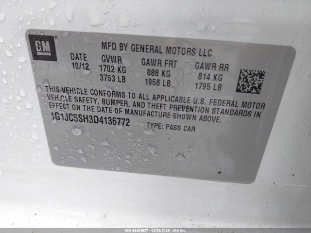 Продажа на аукционе авто 2013 Chevrolet Sonic Lt Auto, vin: 1G1JC5SH3D4136772, номер лота: 44482627