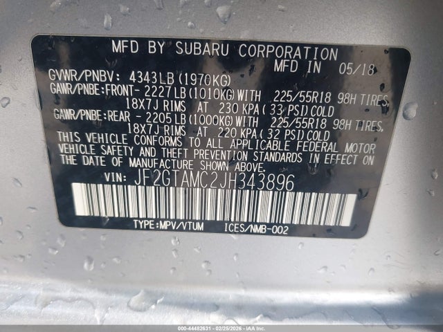 Auction sale of the 2018 Subaru Crosstrek 2.0i Limited, vin: JF2GTAMC2JH343896, lot number: 44482631