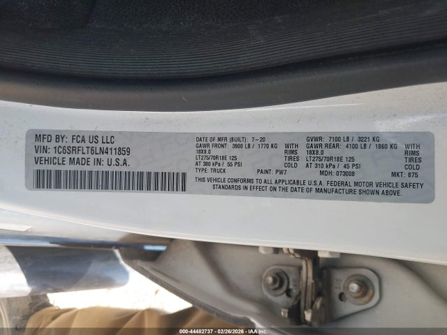 Продаж на аукціоні авто 2020 Ram 1500 Rebel  4x4 5'7 Box, vin: 1C6SRFLT6LN411859, номер лоту: 44482737