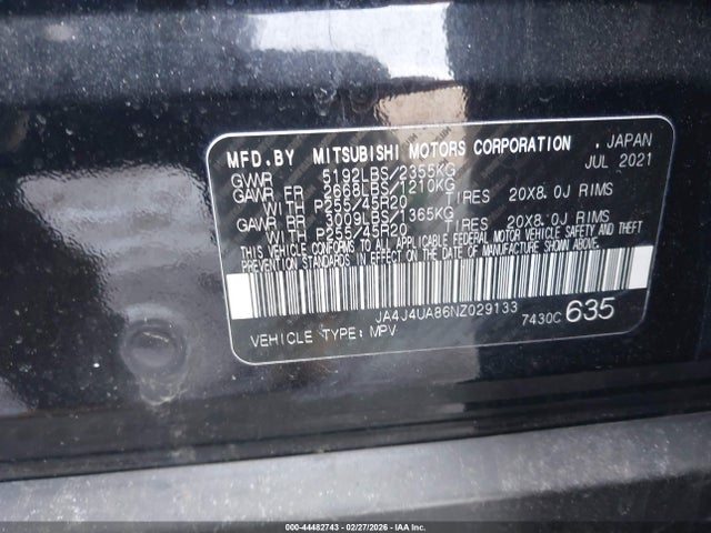 JA4J4UA86NZ029133 Mitsubishi Outlander Black Edition S-awc/se 2.5 S-awc/se Launch Edition S-awc